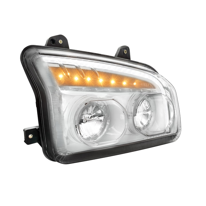 High Power LED Chrome Headlight With LED Turn Signal &amp; Light Bar For 2015-2025 Kenworth T880 - Passenger