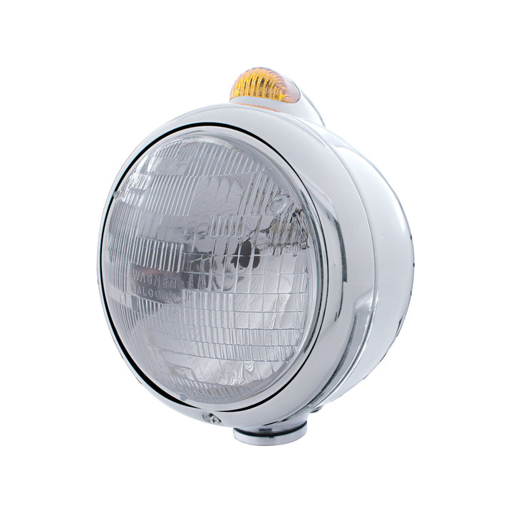 Stainless Steel Guide 682-C Headlight H6024 &amp; Dual Mode LED Signal - Amber Lens