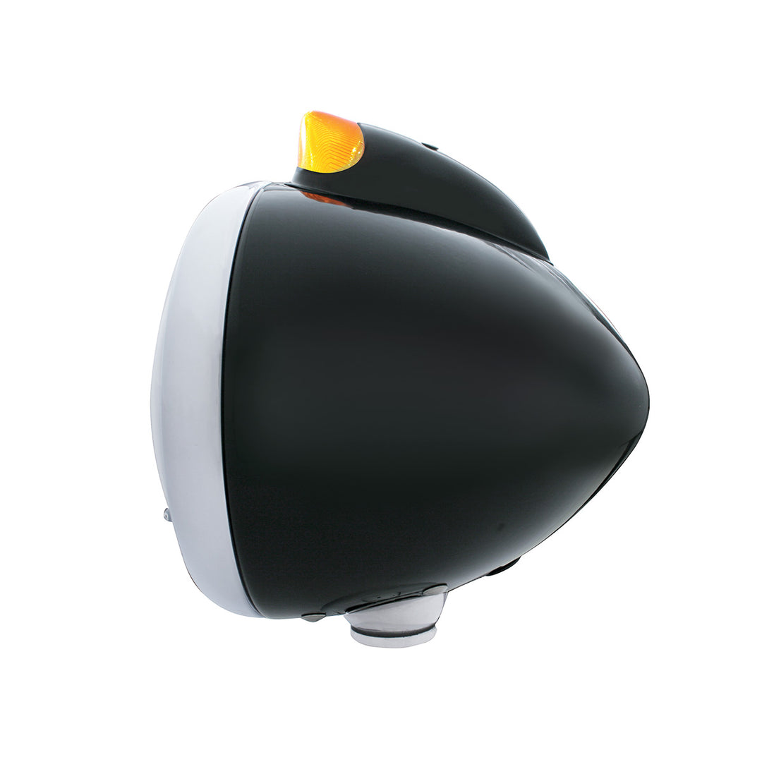 Black Guide 682-C Headlight No Bulb With Original Style LED Signal - Amber Lens