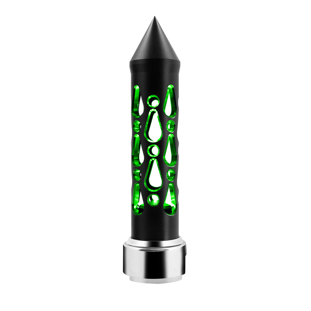 Thread-On Brooklyn Style Spike Gearshift Knob With LED 13/15/18 Speed Adapter - Matte Black/Green LED