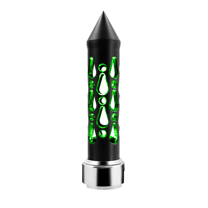 Thread-On Brooklyn Style Spike Gearshift Knob With LED 13/15/18 Speed Adapter - Matte Black/Green LED