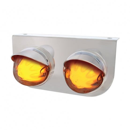 Stainless Steel Light Bracket With 2 x 9 LED Dual Function Watermelon GloLight &amp; Visors - Amber LED/ Clear Lens