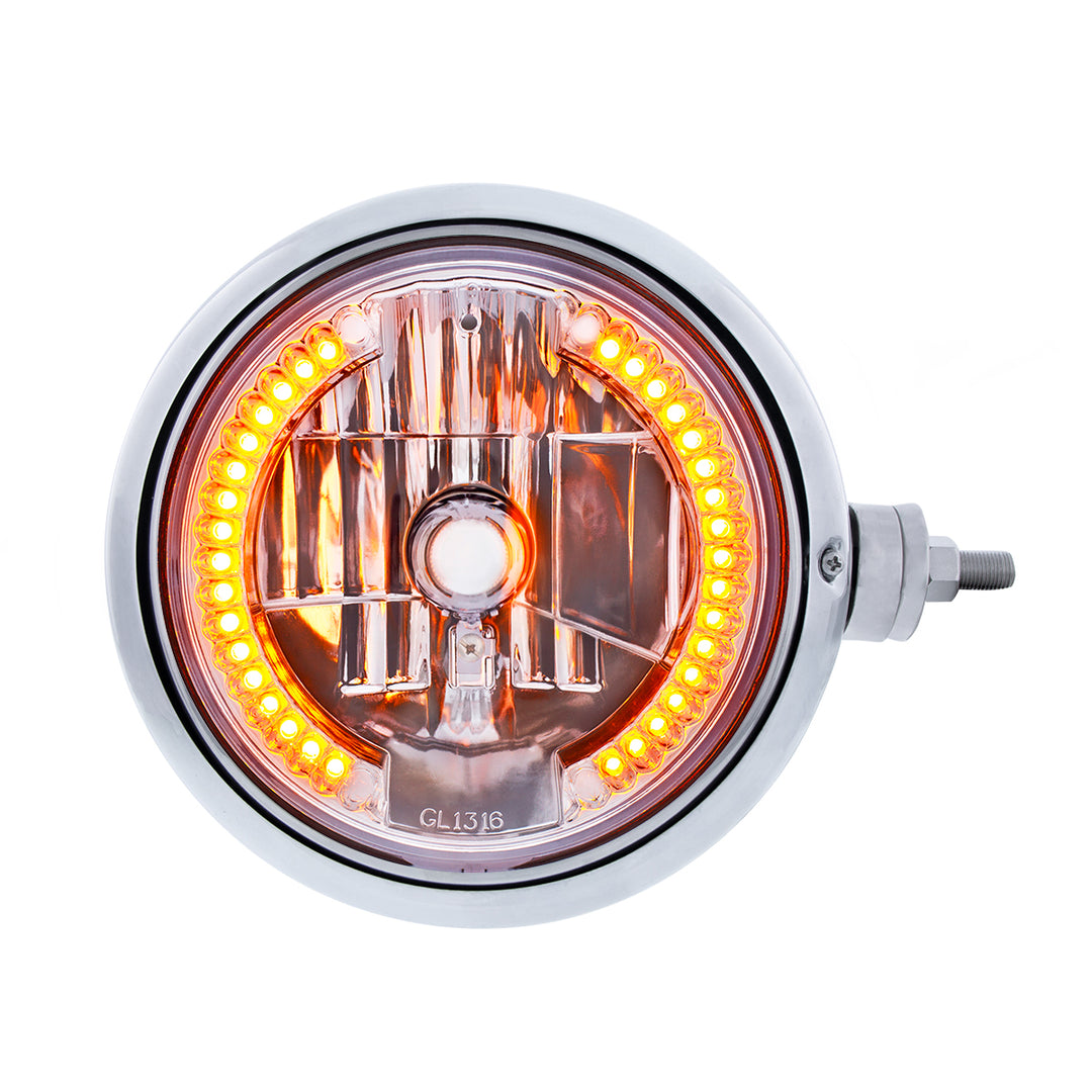 Chrome Guide 682-C Style Headlight Assembly W/Crystal Lens &amp; 34 LEDs Position Light - R/H (Horizontal Mount)