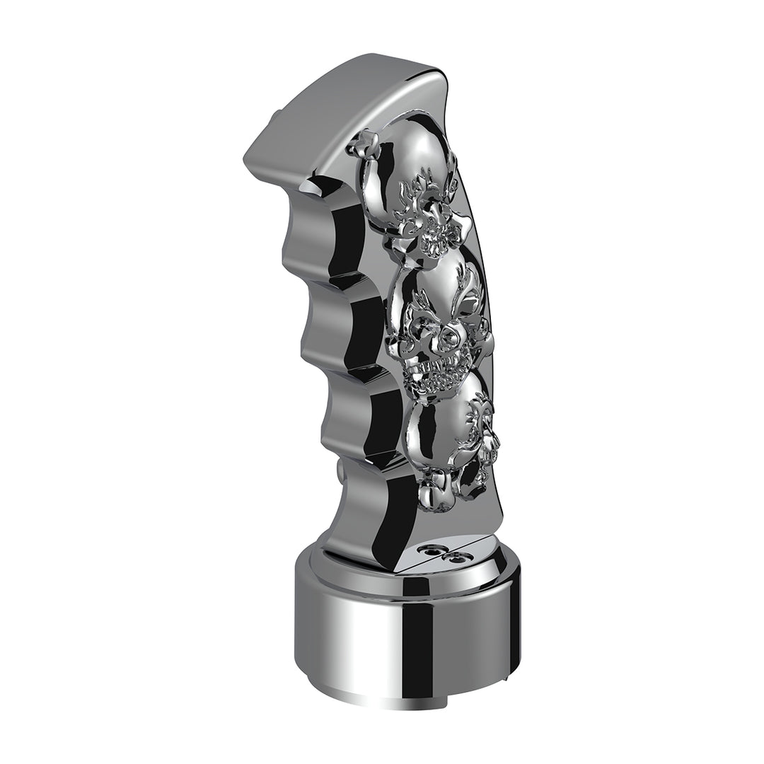 Thread-On Skulls Pistol Grip Gearshift Knob With Chrome 9/10 Speed Adapter - Chrome