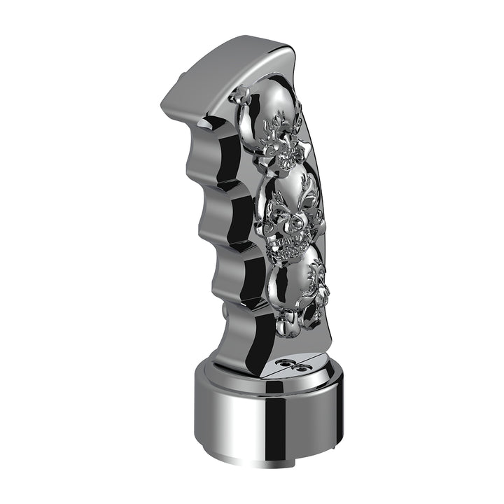 Thread-On Skulls Pistol Grip Gearshift Knob With Chrome 9/10 Speed Adapter - Chrome