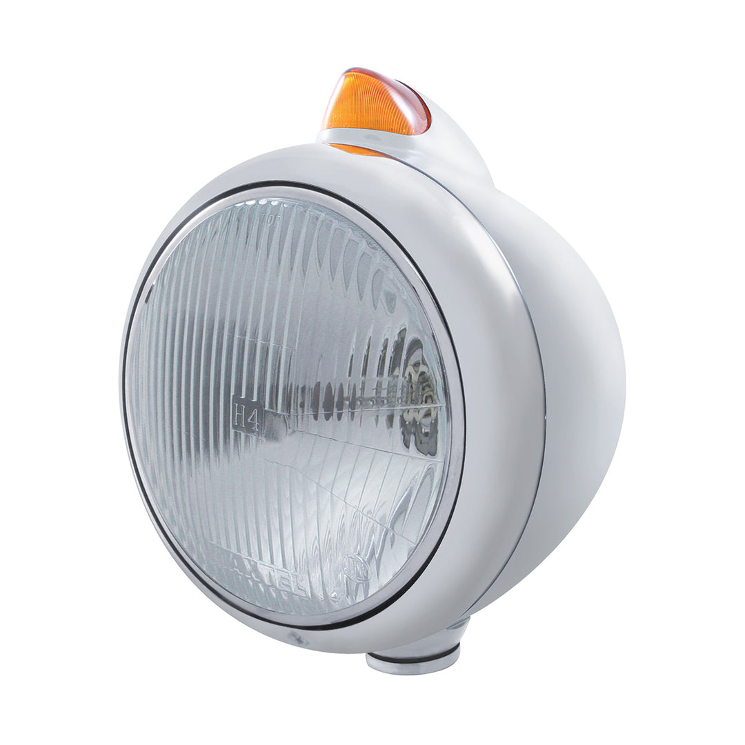 Stainless Steel Guide 682-C Headlight H4 &amp; Original Style LED Signal - Amber Lens