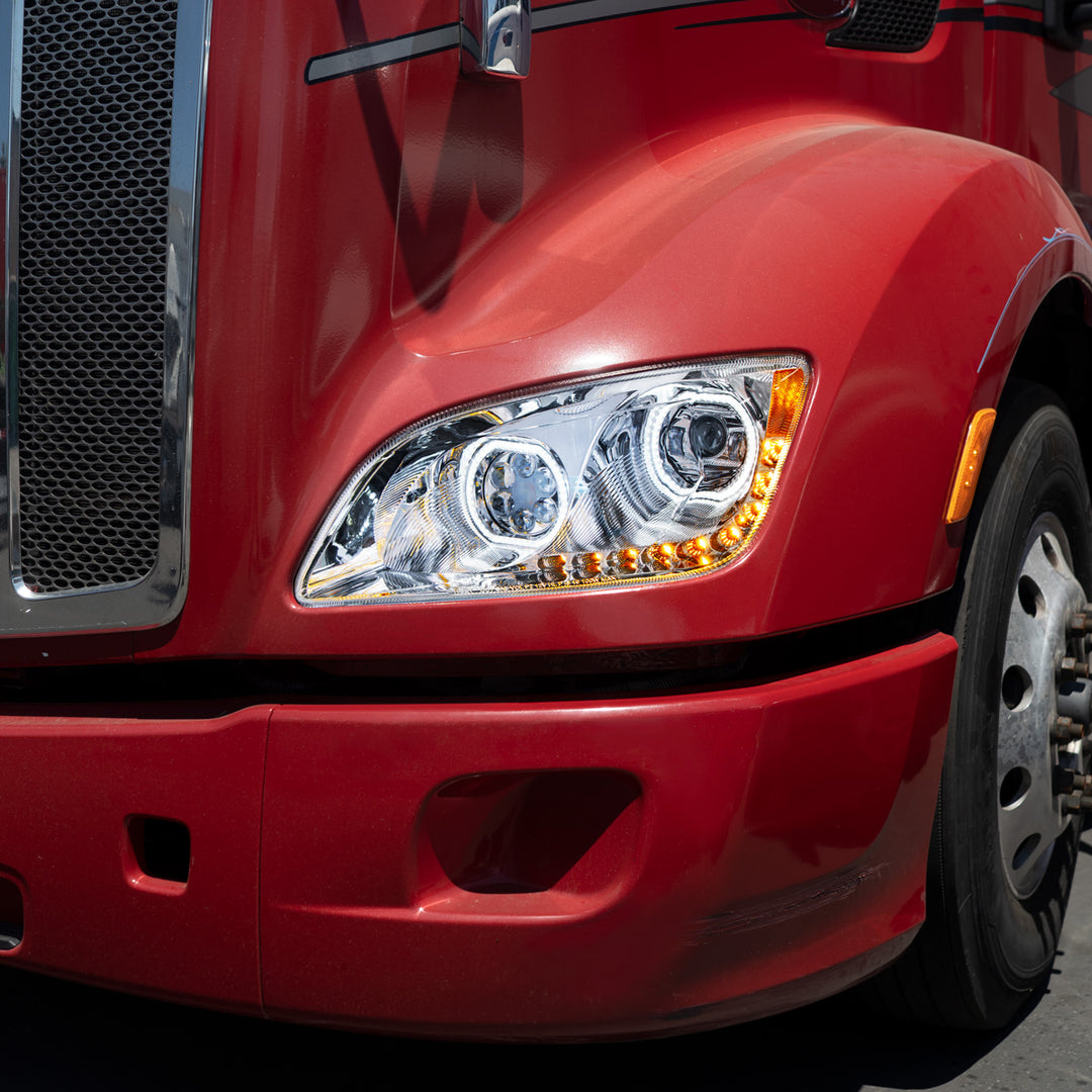 Chrome 10 LED Headlight For Peterbilt 587 (2010-2016) &amp; 579 (2012-2021) - Driver Side
