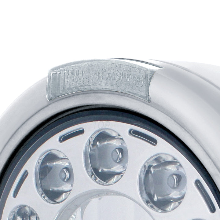 Stainless Classic Half Moon Headlight 11 LED Bulb &amp; LED Signal - Clear Lens
