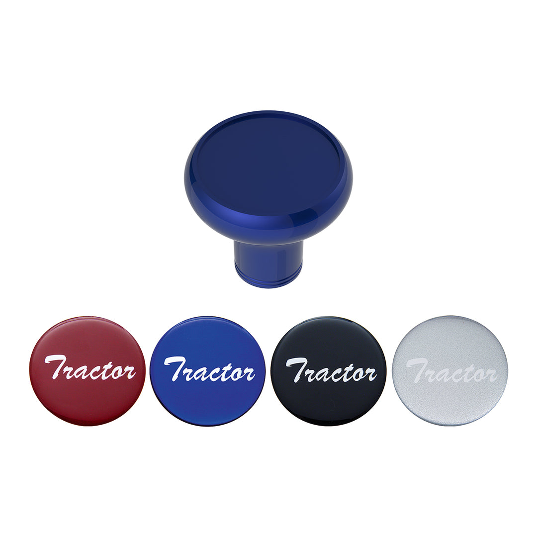 Deluxe Aluminum Screw-On Air Valve Knob With Multi - Color Glossy Tractor Sticker - Indigo Blue