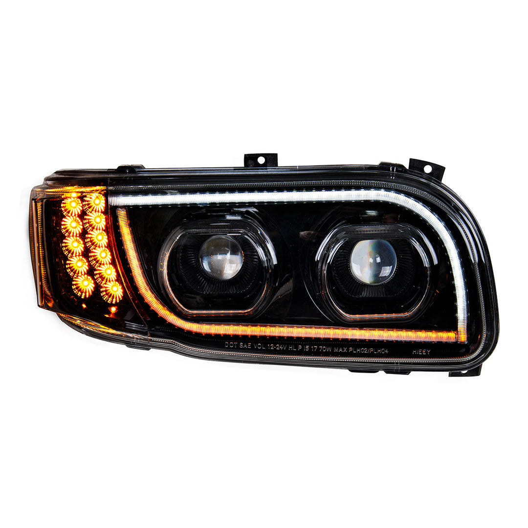 High Power LED "Blackout" Headlight With 16 LED Turn &amp; 57 LED Bar For 2008-2024 Peterbilt 389 - Passenger