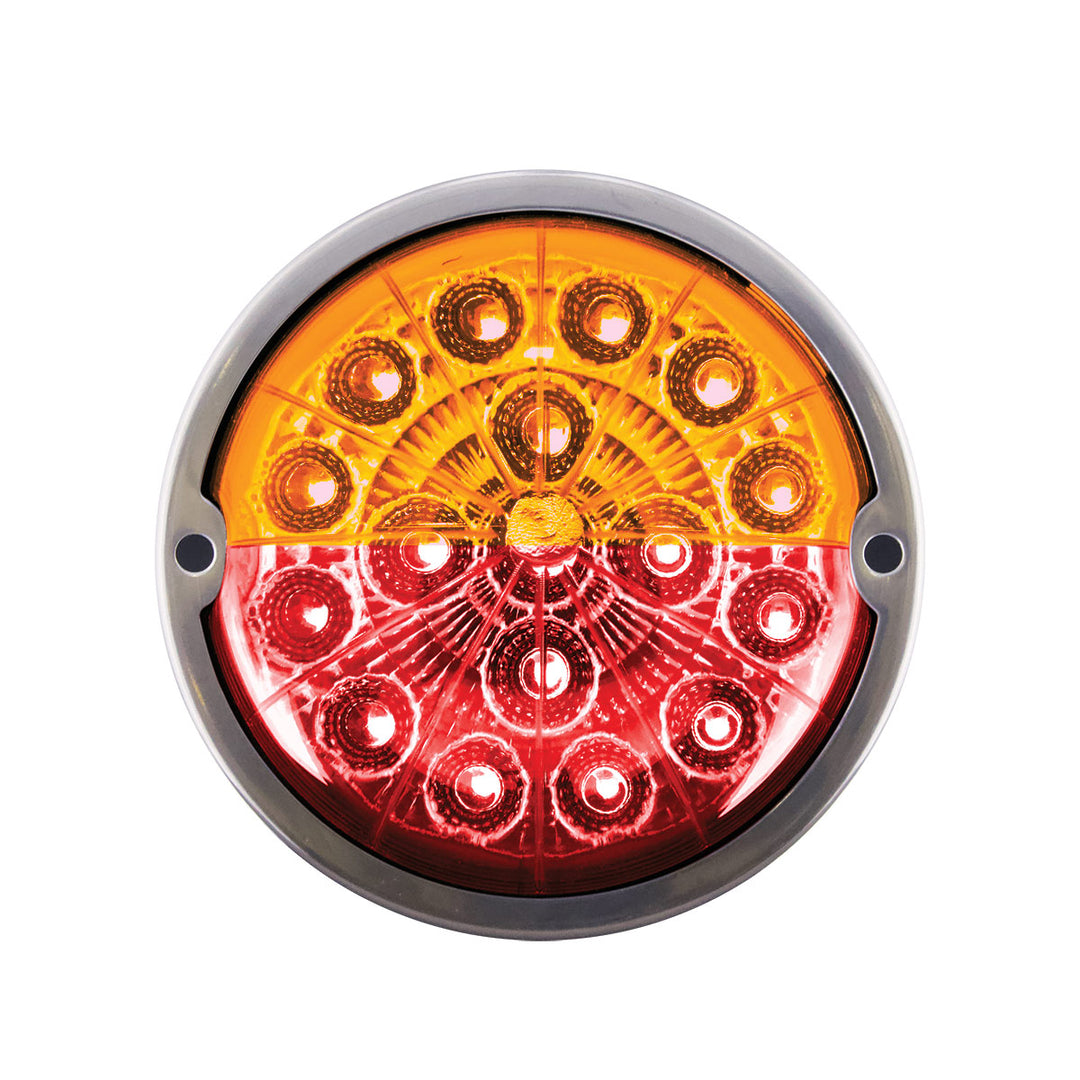 17 LED Watermelon Dual Function Double Fury Light Flush Mount Kit With Low Profile Stainless Steel Bezel - Amber &amp; Red LED