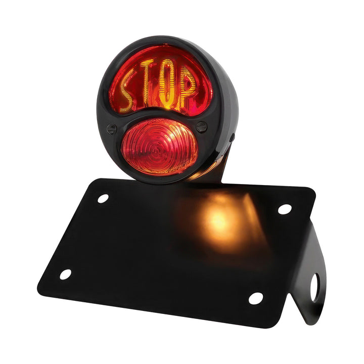 Black 1928 Ford STOP style Tail Light Assembly With Horizontal Mounting Bracket For Motorcycle