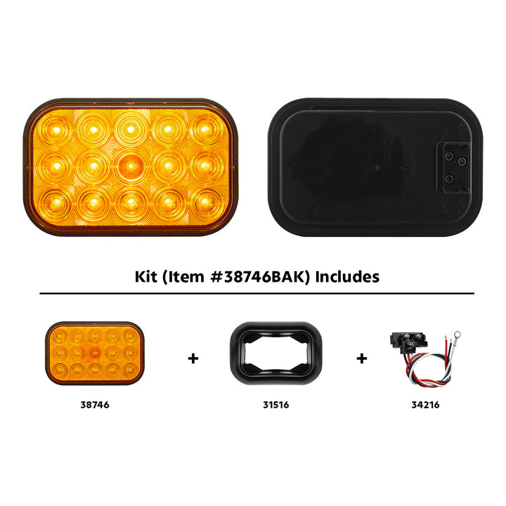 15 LED Rectangular Turn Signal Light Kit - Amber LED/Amber Lens