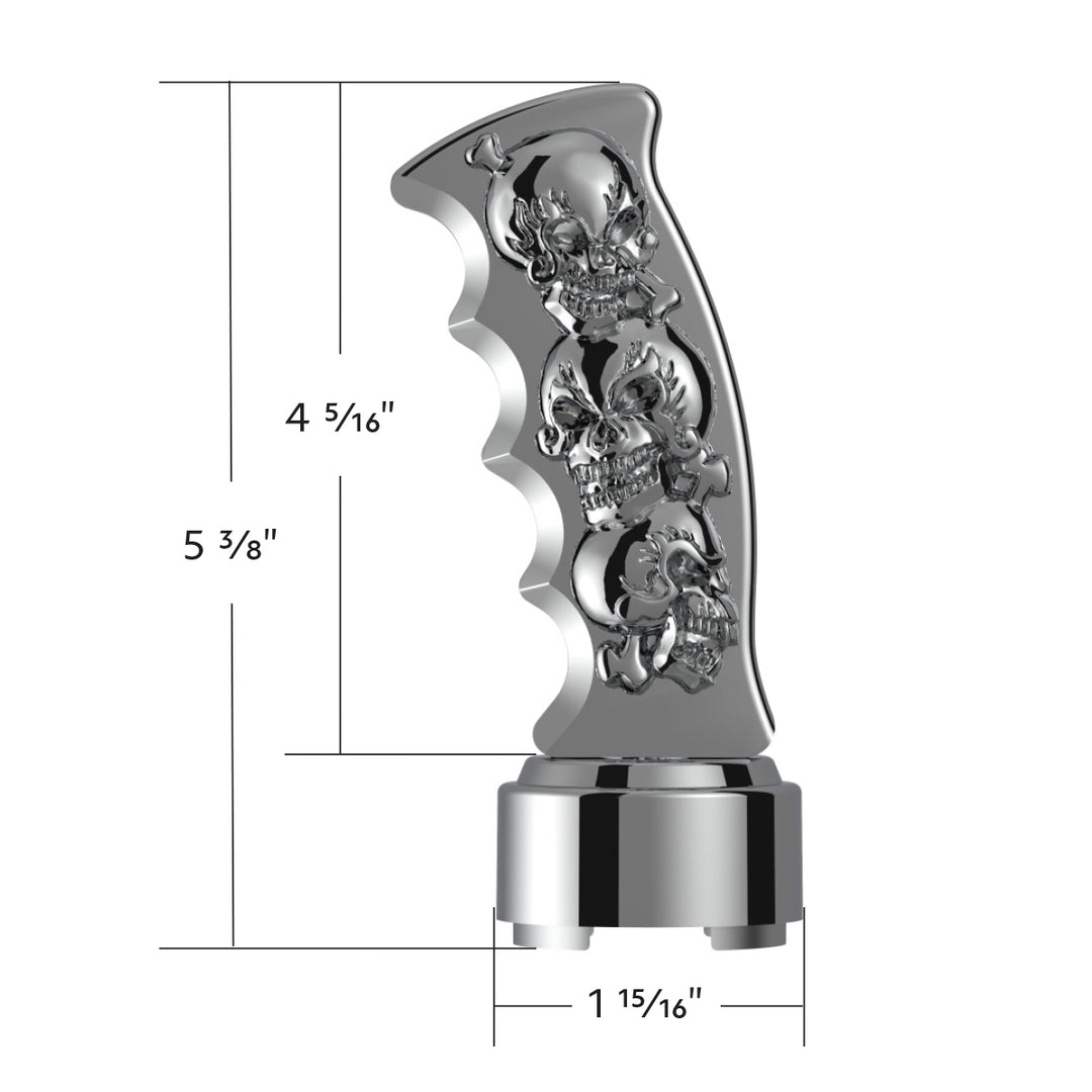Thread-On Skulls Pistol Grip Gearshift Knob With Chrome 9/10 Speed Adapter - Chrome