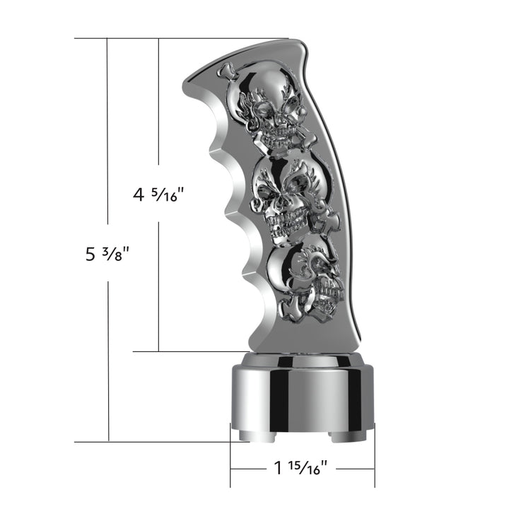 Thread-On Skulls Pistol Grip Gearshift Knob With Chrome 9/10 Speed Adapter - Chrome