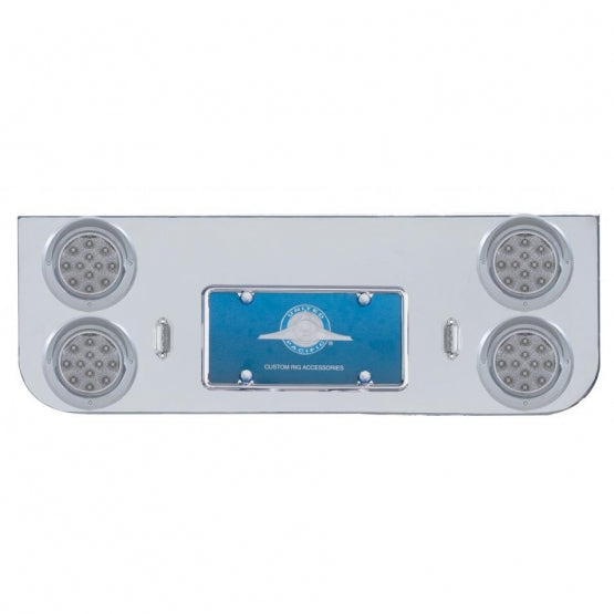 Chrome Rear Center Panel With Four 12 LED 4" Reflector Lights &amp; Visors - Red LED/Clear Lens