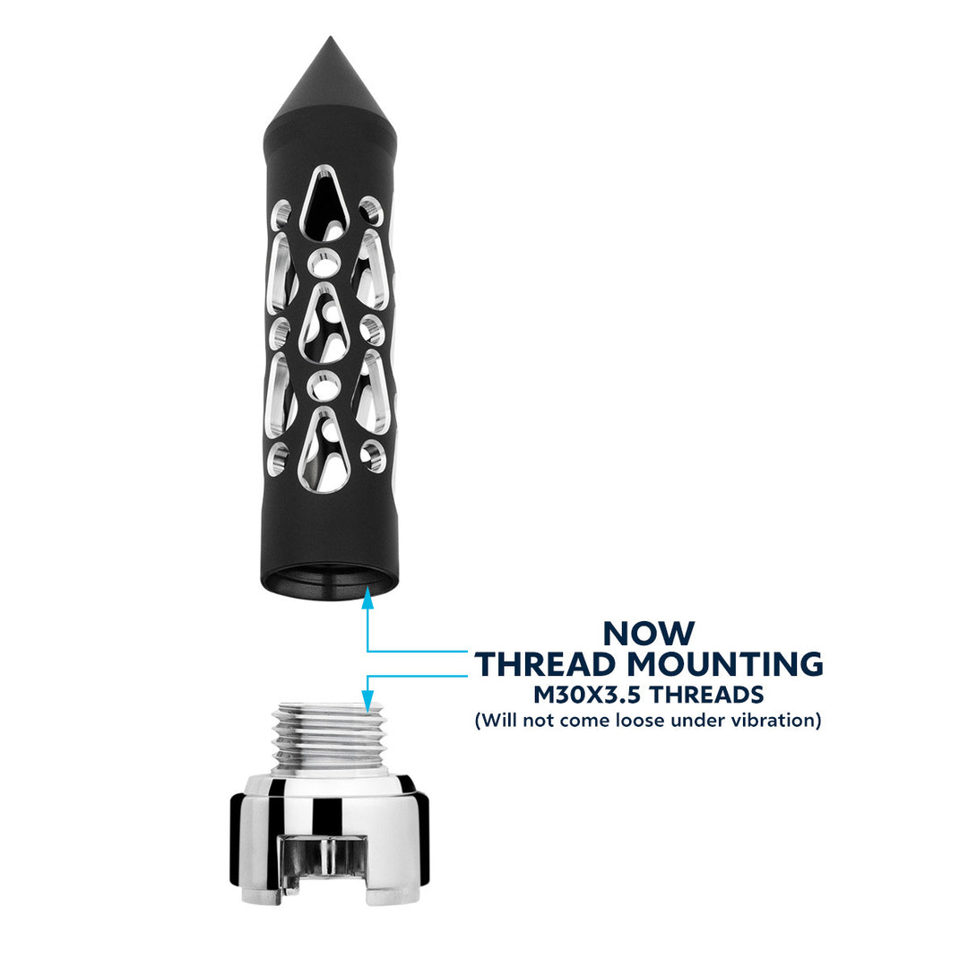 Thread-On Brooklyn Style Spike Gearshift Knob With 13/15/18 Speed Adapter - Matte Black/Vertical