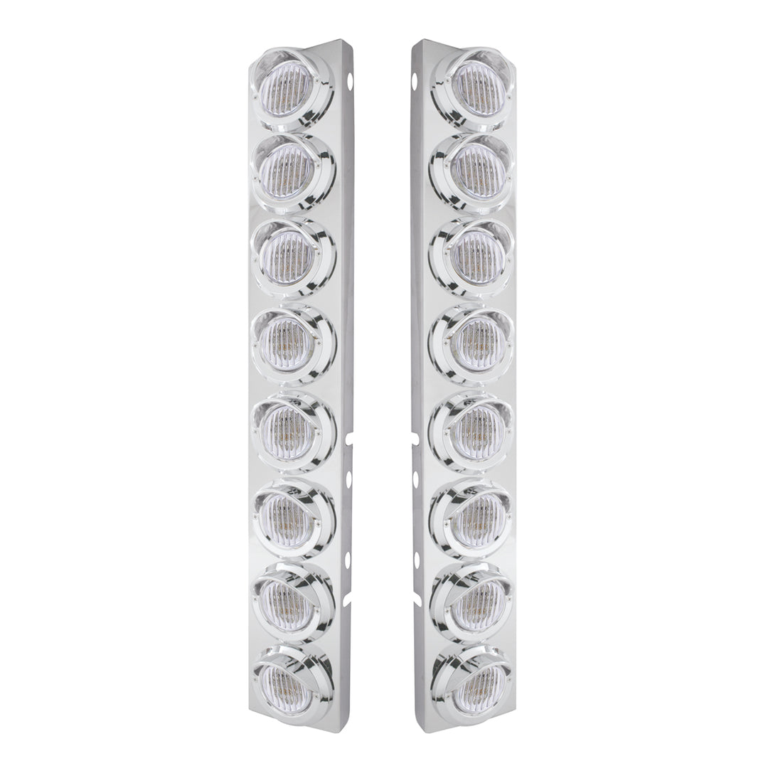Stainless Steel Front Air Cleaner Bracket With 16 x 9 LED 2" Lights &amp; Visors For Peterbilt - Amber LED/Clear Lens