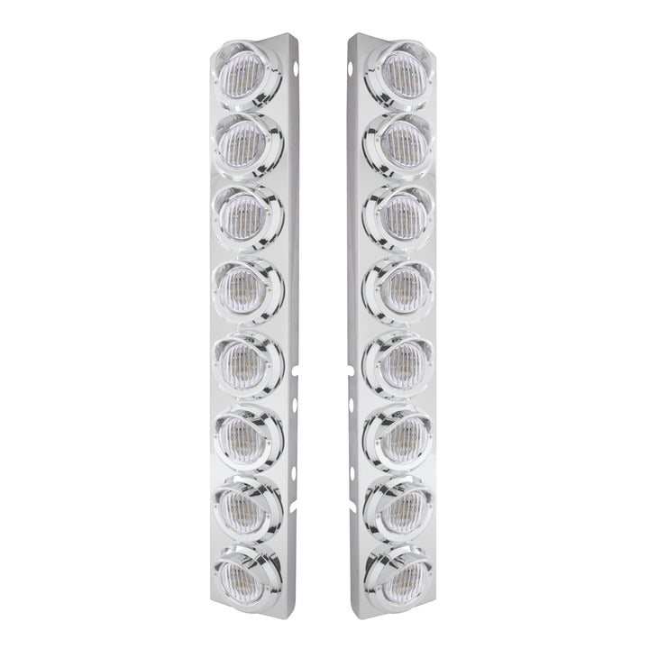 Stainless Steel Front Air Cleaner Bracket With 16 x 9 LED 2" Lights &amp; Visors For Peterbilt - Amber LED/Clear Lens