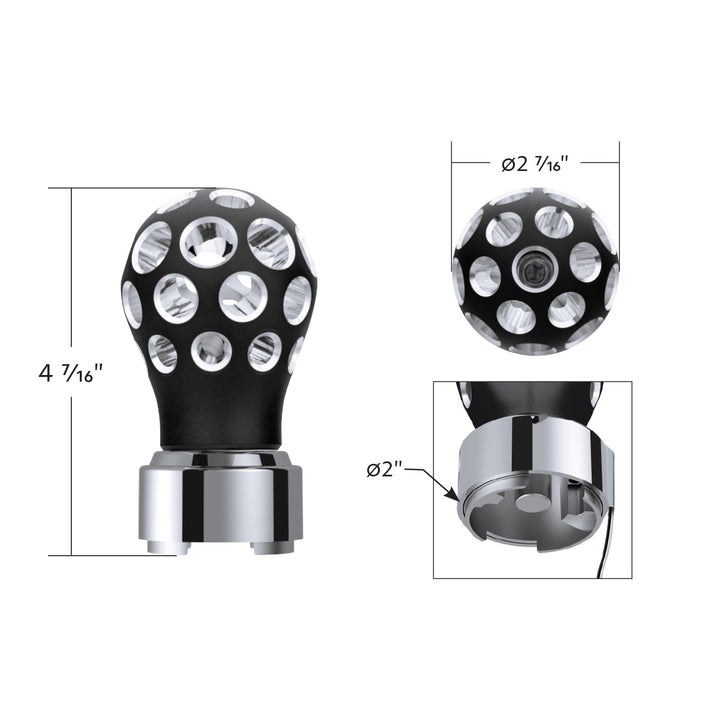 Thread-On Matte Black Phoenix Style Ball Gearshift Knob With LED 9/10 Speed Adapter - Green LED