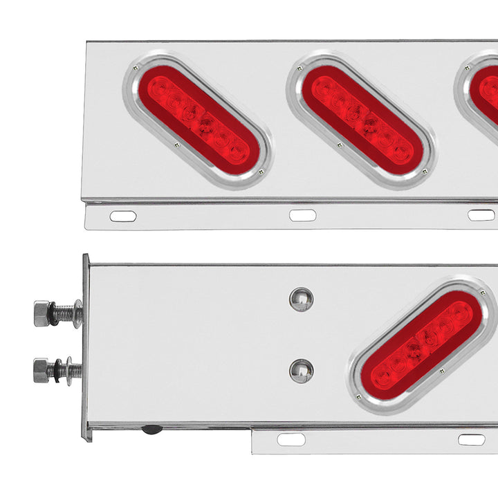 2-1/2" Bolt Pattern Stainless Steel Spring Loaded Bar With 6 x 22 Red LED 6" Oval GloLight &amp; Visor - Red Lens (Pair)