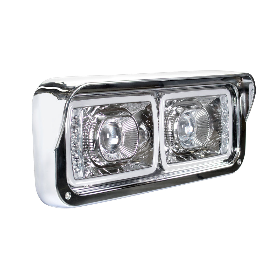 High Power LED "Chrome" Projection Headlight With LED Turn Signal &amp; Position Light Bar - Passenger