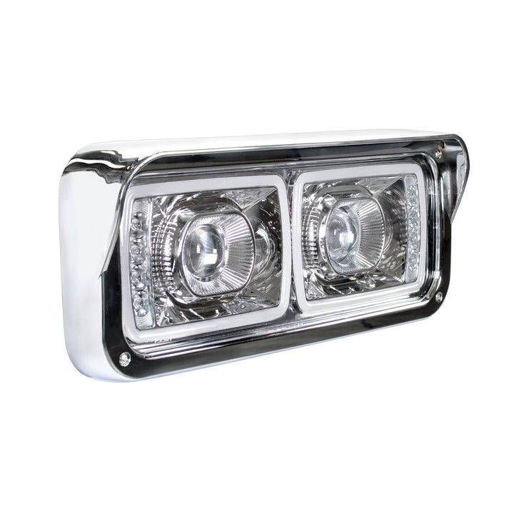 High Power LED "Chrome" Projection Headlight With LED Turn Signal &amp; Position Light Bar - Passenger