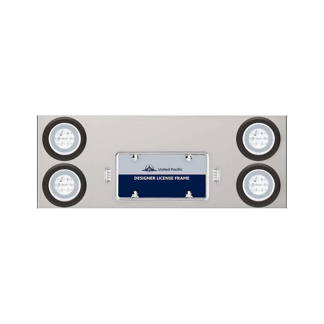 33-3/4" Stainless Rear Center Panel With Four 21 LED 4" GloLight &amp; Grommets - Red LED/Clear Lens