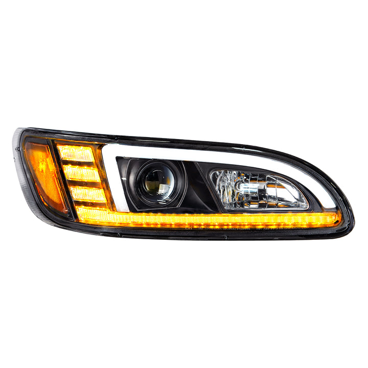 Black Projection Headlight With LED Sequential Turn &amp; DRL For 2005-2015 Peterbilt 386 - Passenger