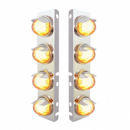 Stainless Steel Front Air Cleaner Bracket With 8 x 9 Amber LED Watermelon GloLight &amp; Visors For Peterbilt - Clear Lens