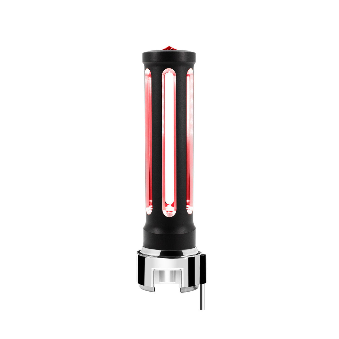 Thread-On Matte Black Sonoma Style Gearshift Knob With LED 13/15/18 Speed Adapter - Red Crystal/Red LED