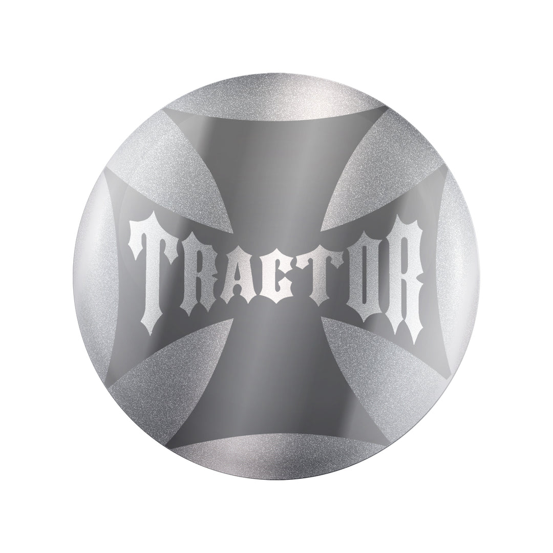 "Tractor" Maltese Cross Air Valve Knob Candy Color Sticker - Liquid Silver