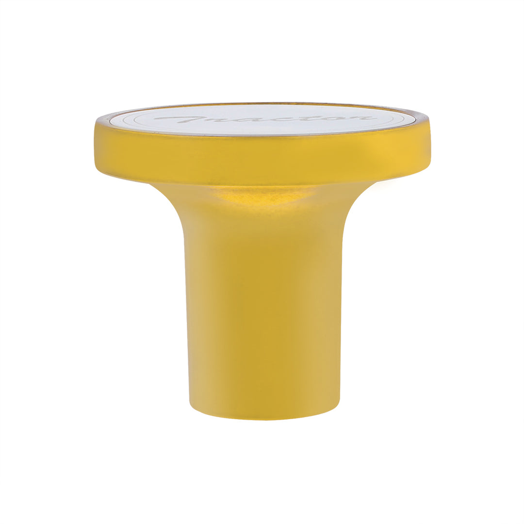 Aluminum Screw-On Air Valve Knob With Stainless Tractor Plaque - Electric Yellow