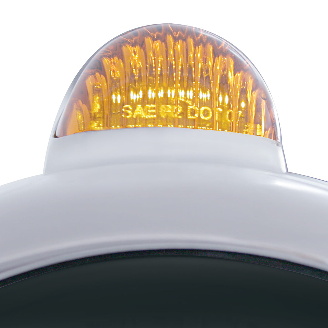 Chrome Guide 682-C Headlight H4 With White LED &amp; Dual Mode LED Signal - Amber Lens