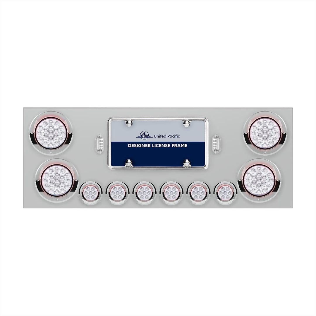 Stainless Steel Rear Center Panel With 4 x 19 LED 4" &amp; 6 x 7 LED 2" Double Fury Lights &amp; Visors - Red &amp; Green LED