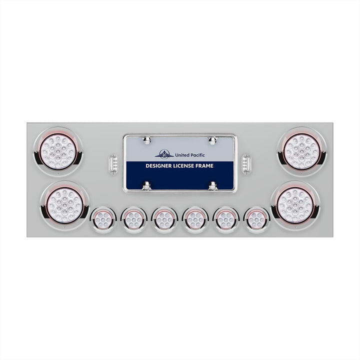 Stainless Steel Rear Center Panel With 4 x 19 LED 4" &amp; 6 x 7 LED 2" Double Fury Lights &amp; Visors - Red &amp; Green LED