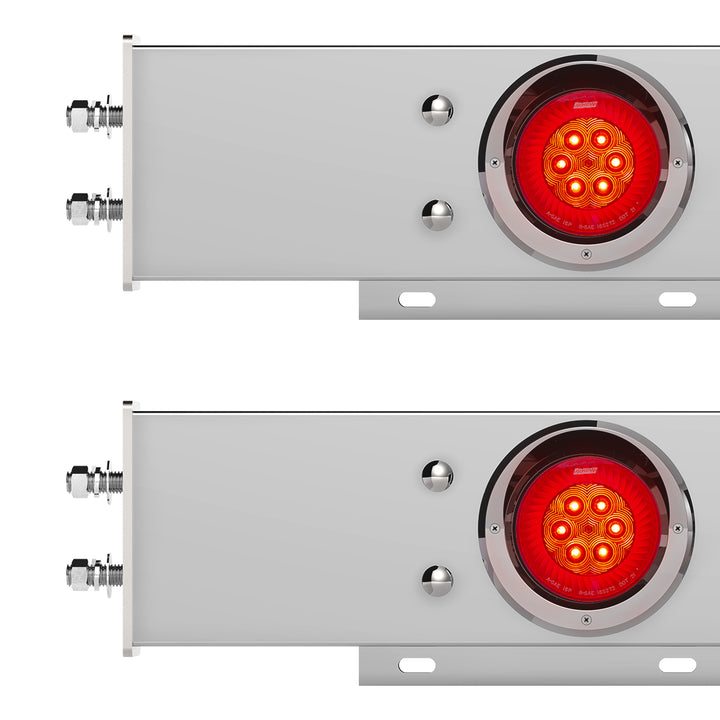 2-1/2" Bolt Pattern Chrome Spring Loaded Bar W/6 x 4" 16 LED Turbine Lights &amp; Visors - Red LED/Red Lens (Pair)