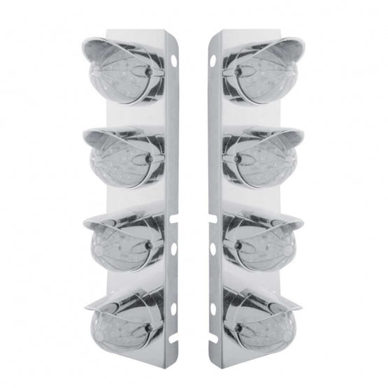 Stainless Steel Front Air Cleaner Bracket With 8 x 19 LED Bullet Style Lights &amp; Visors For Peterbilt - Amber LED/Clear Lens
