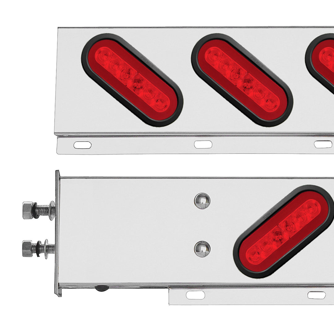 2-1/2" Bolt Pattern Stainless Steel Spring Loaded Bar With 6 x 22 Red LED 6" Oval GloLight &amp; Grommet - Red Lens (Pair)