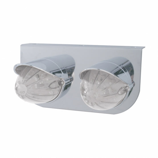Stainless Light Bracket With 2 x 19 LED Watermelon Lights &amp; Visors - Amber LED/Clear Lens