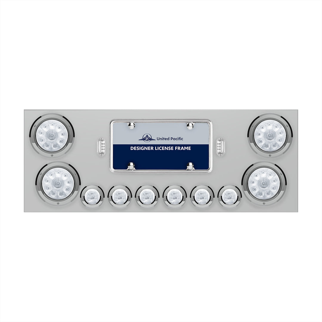 Stainless Steel Rear Center Panel With 4 x 10 LED 4" Lights &amp; 6 x 9 LED 2" Lights - Red LED/Clear Lens