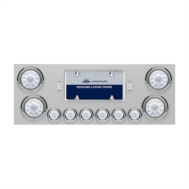 Stainless Steel Rear Center Panel With 4 x 10 LED 4" Lights &amp; 6 x 9 LED 2" Lights - Red LED/Clear Lens
