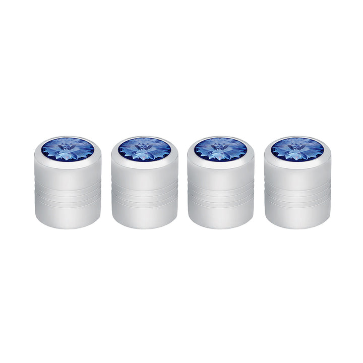 Chrome Round Valve Caps With Blue Crystal (4-Pack)