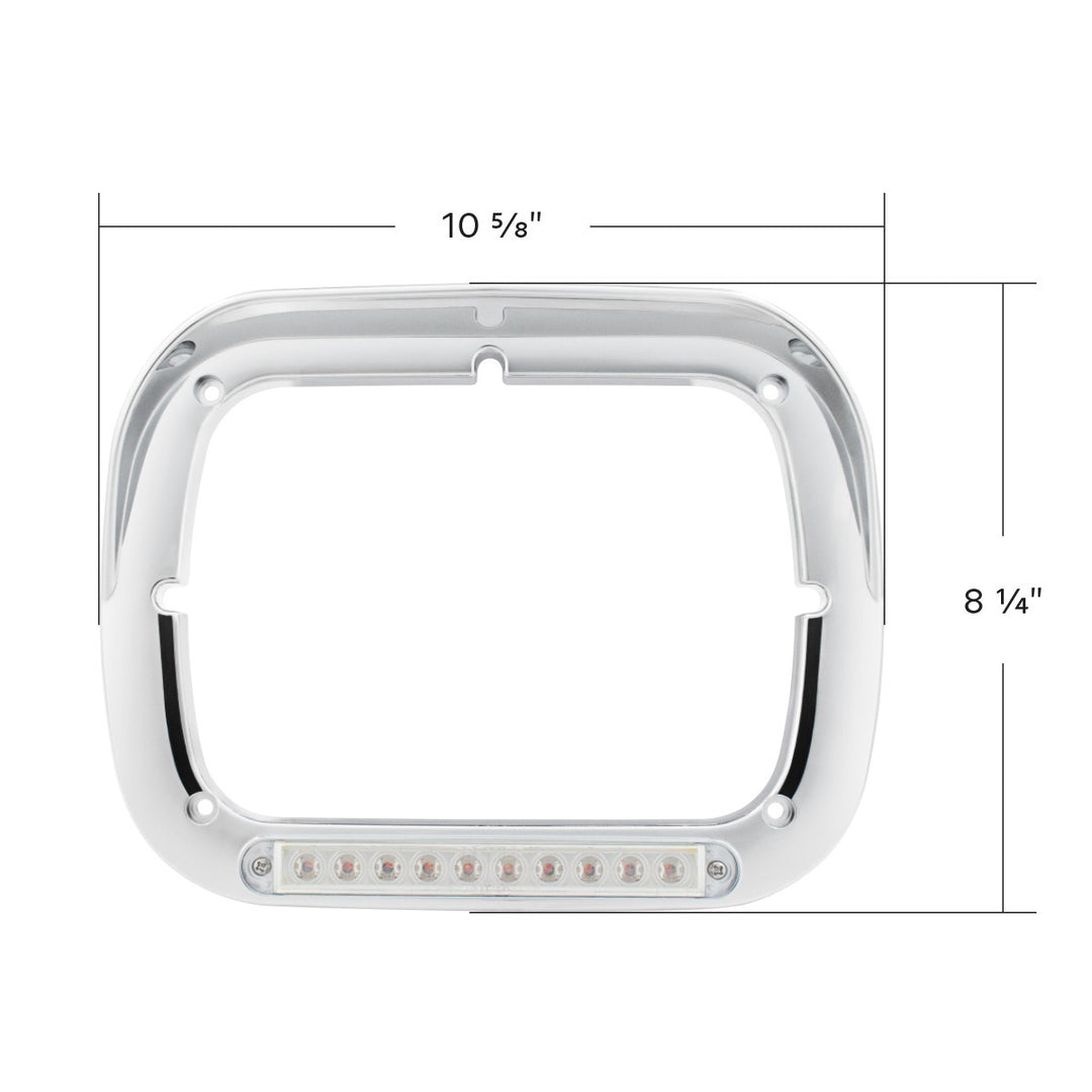 10 LED 5" x 7" Headlight Bezel With Visor - Amber LED/Clear Lens