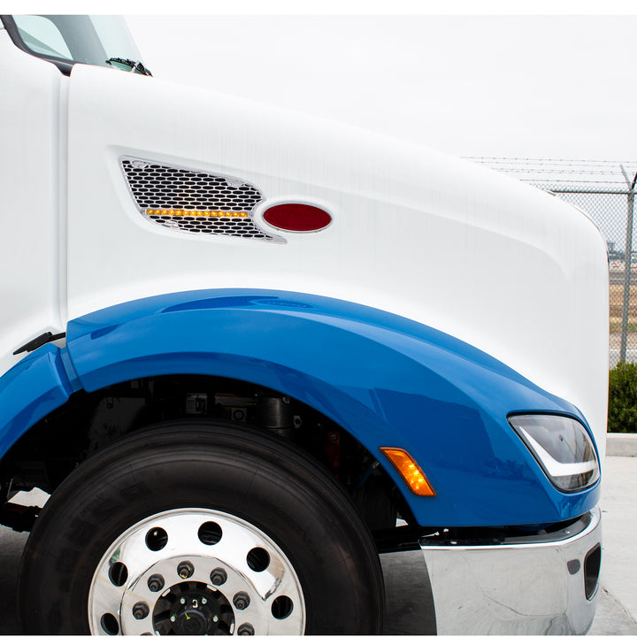 Chrome Air Intake Grille With LED Light For 2012-2021 Peterbilt 579 (Passenger) - Amber LED/Clear Lens