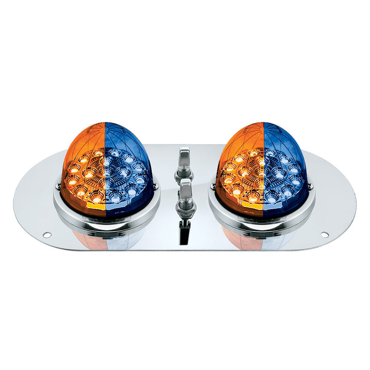 304 Stainless Steel Above Door Dome Light Kit With 2 x 17 LED Double Fury Watermelon For KW &amp; PB Trucks - Amber &amp; Blue LED