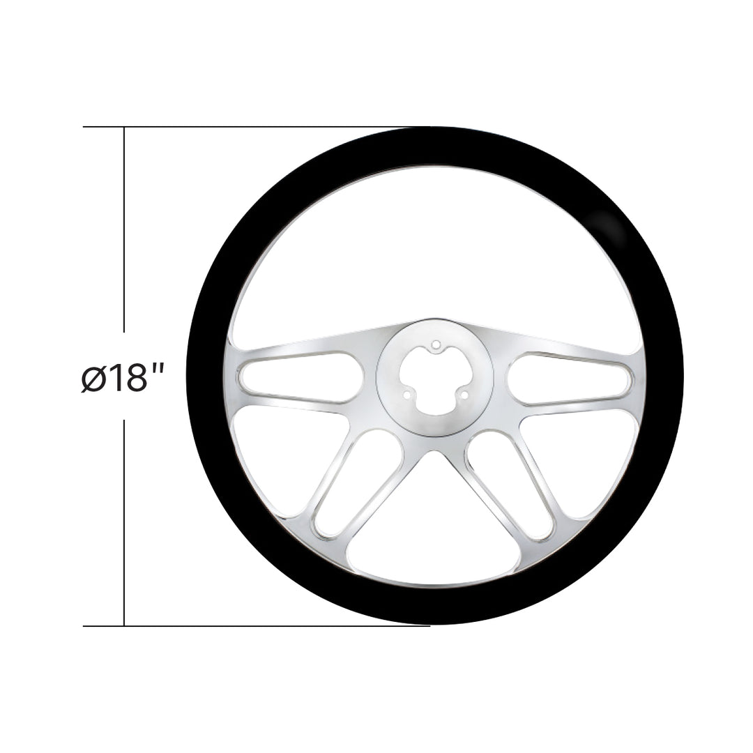 18" Chrome Aluminum "4 - Spoke" Style Steering Wheel With Black Leather Rim