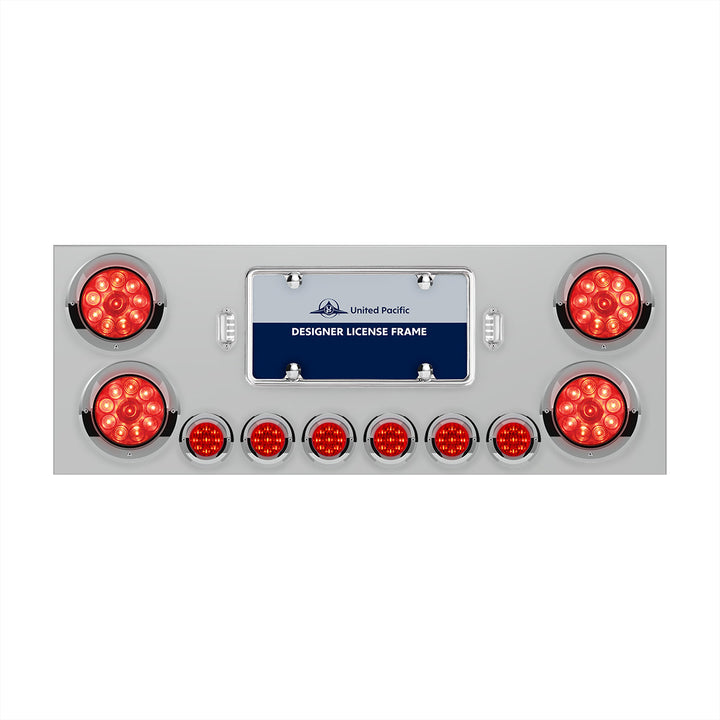 Stainless Steel Rear Center Panel With 4 x 10 LED 4" Lights &amp; 6 x 9 LED 2" Lights &amp; Visors - Red LED &amp; Lens