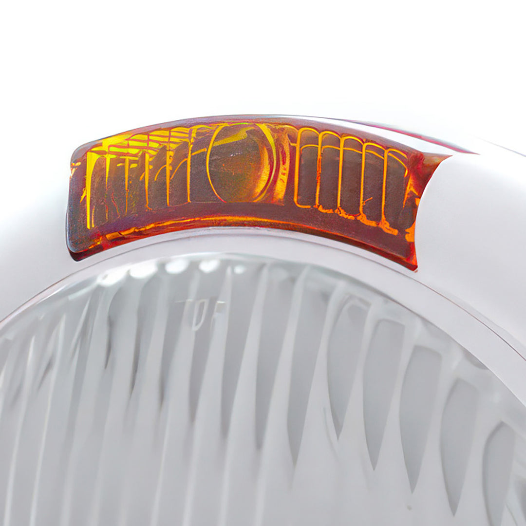 Stainless Steel Classic Headlight H4 Bulb &amp; Turn Signal - Amber Lens