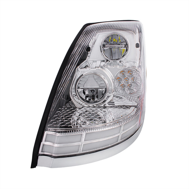 Chrome LED Headlight With Dual Color LED Light Bars For 2003-2017 Volvo VN/VNL - Driver